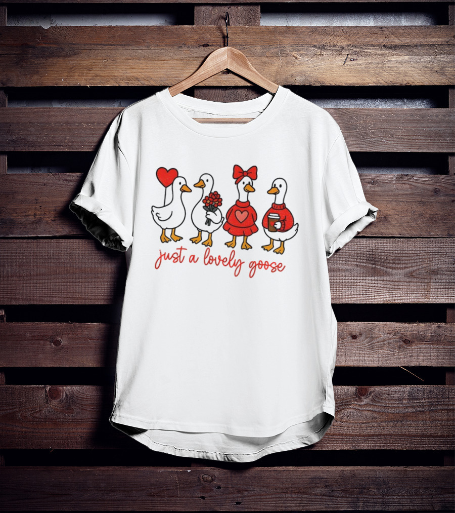 Coquette Valentine Lovely Goose With Heart Bow Flowers Coffee T-Shirt