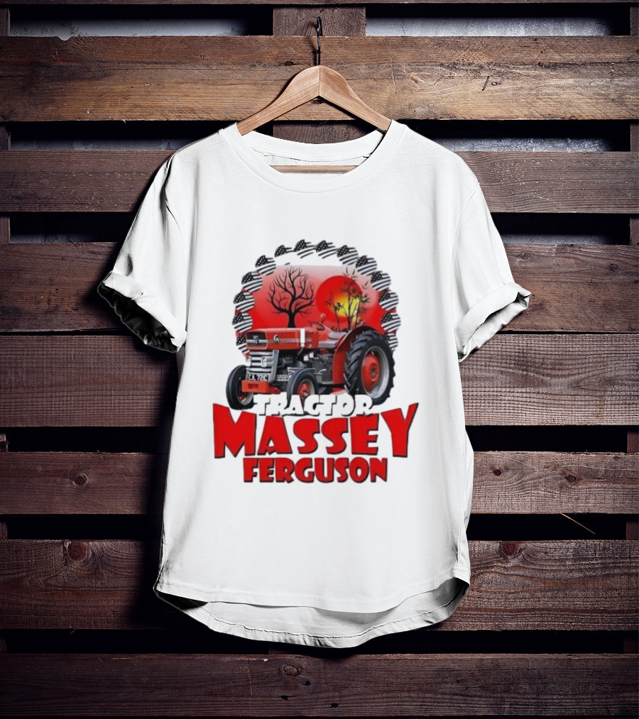 Massey Ferguson Tractor Red Landscapes Sun Trees T-Shirt