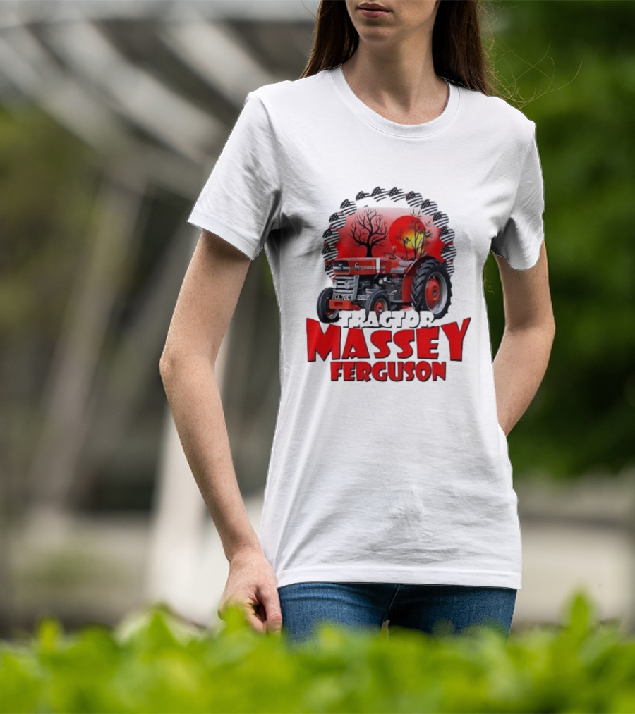 Massey Ferguson Tractor Red Landscapes Sun Trees T-Shirt