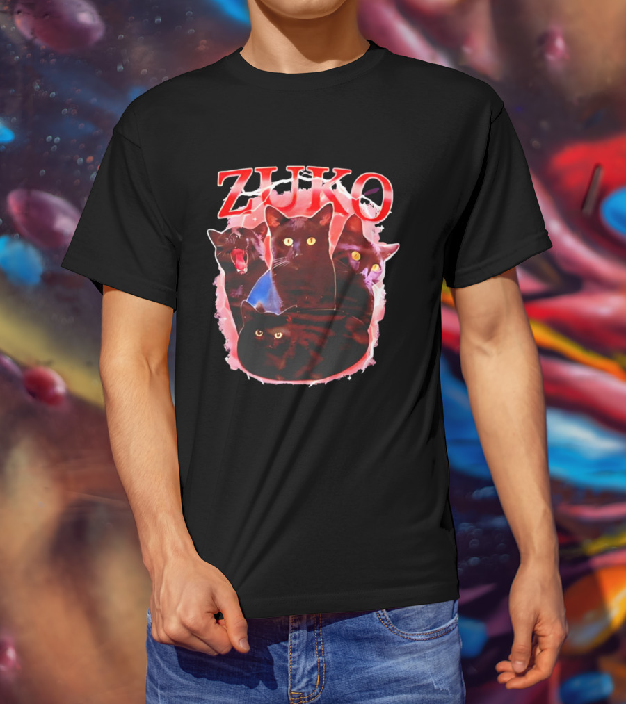 Zuko Cats Black Graphic With Red T-Shirt