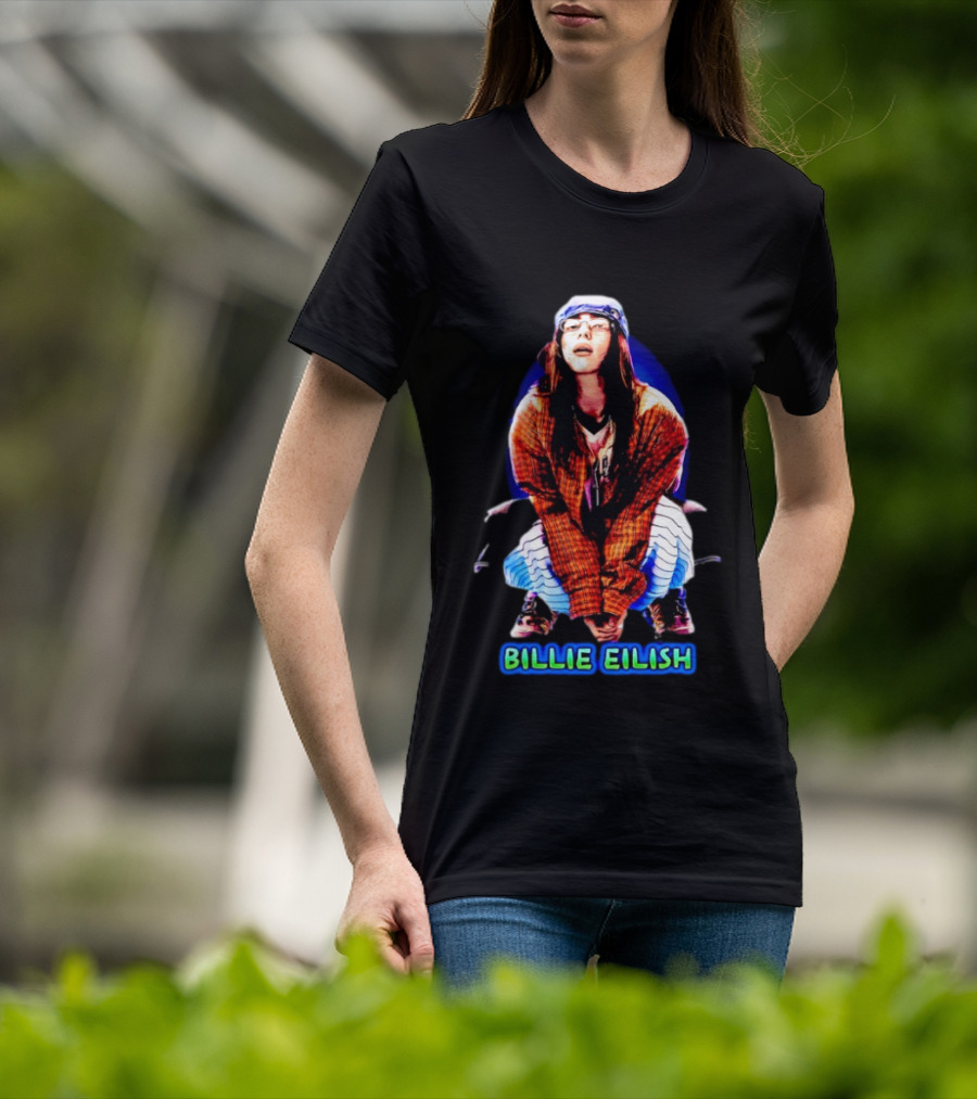 Billie Eilish Squatting Plaid Striped T-Shirt