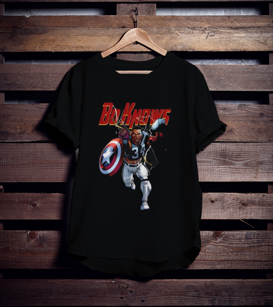 Bo Knows Heroes Captain America Thor 34 Vintage Football T-Shirt