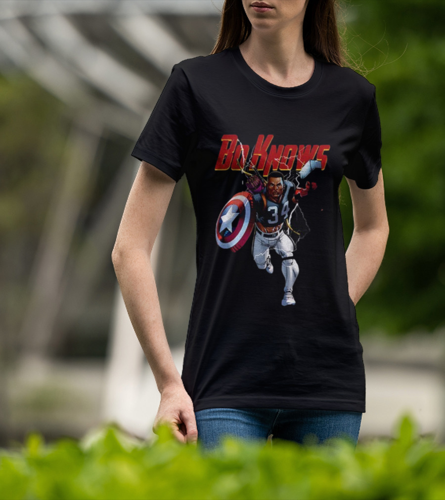 Bo Knows Heroes Captain America Thor 34 Vintage Football T-Shirt