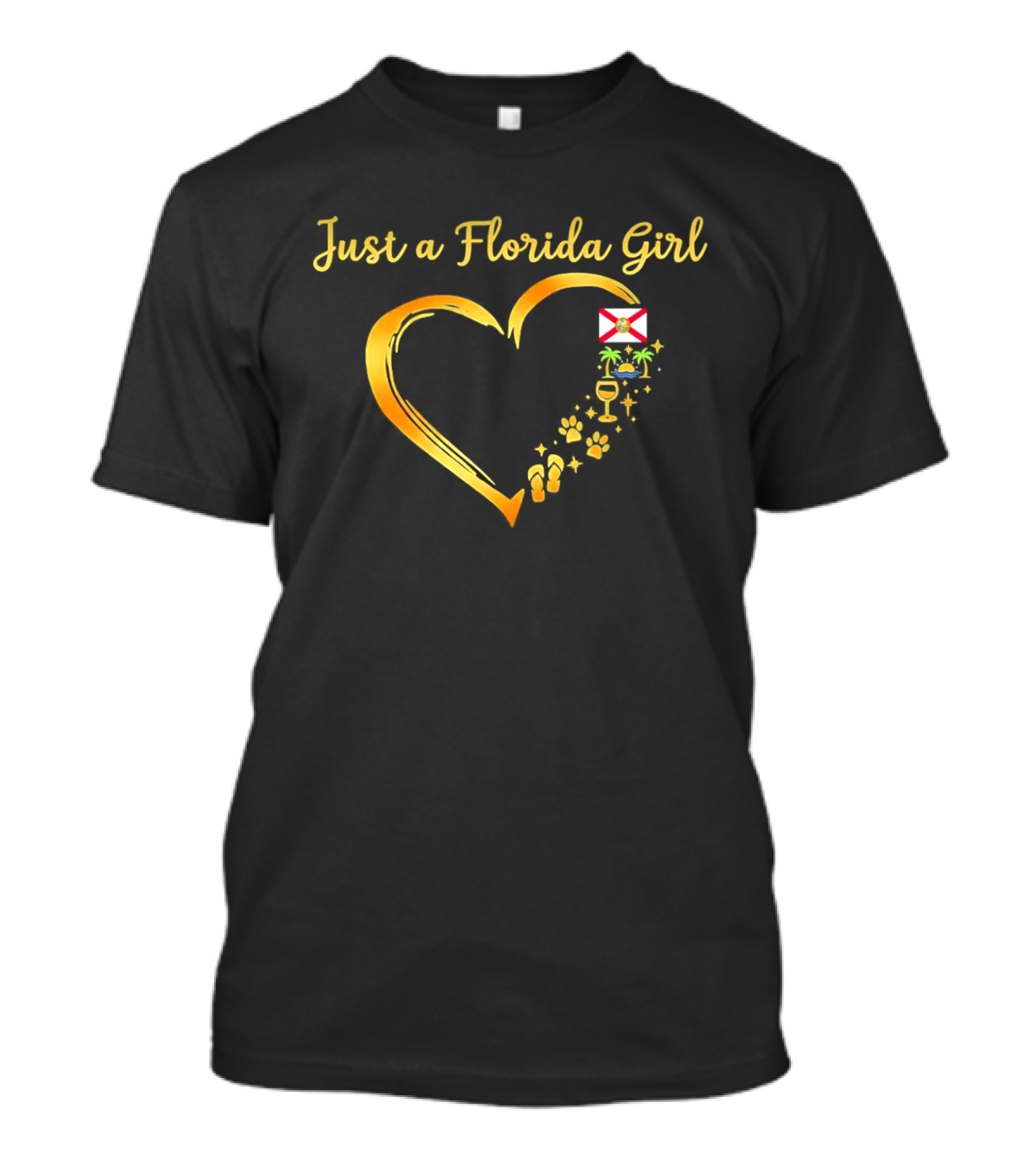 Just A Florida Girl Heart With State Flag And Tropical Iconography T-Shirt