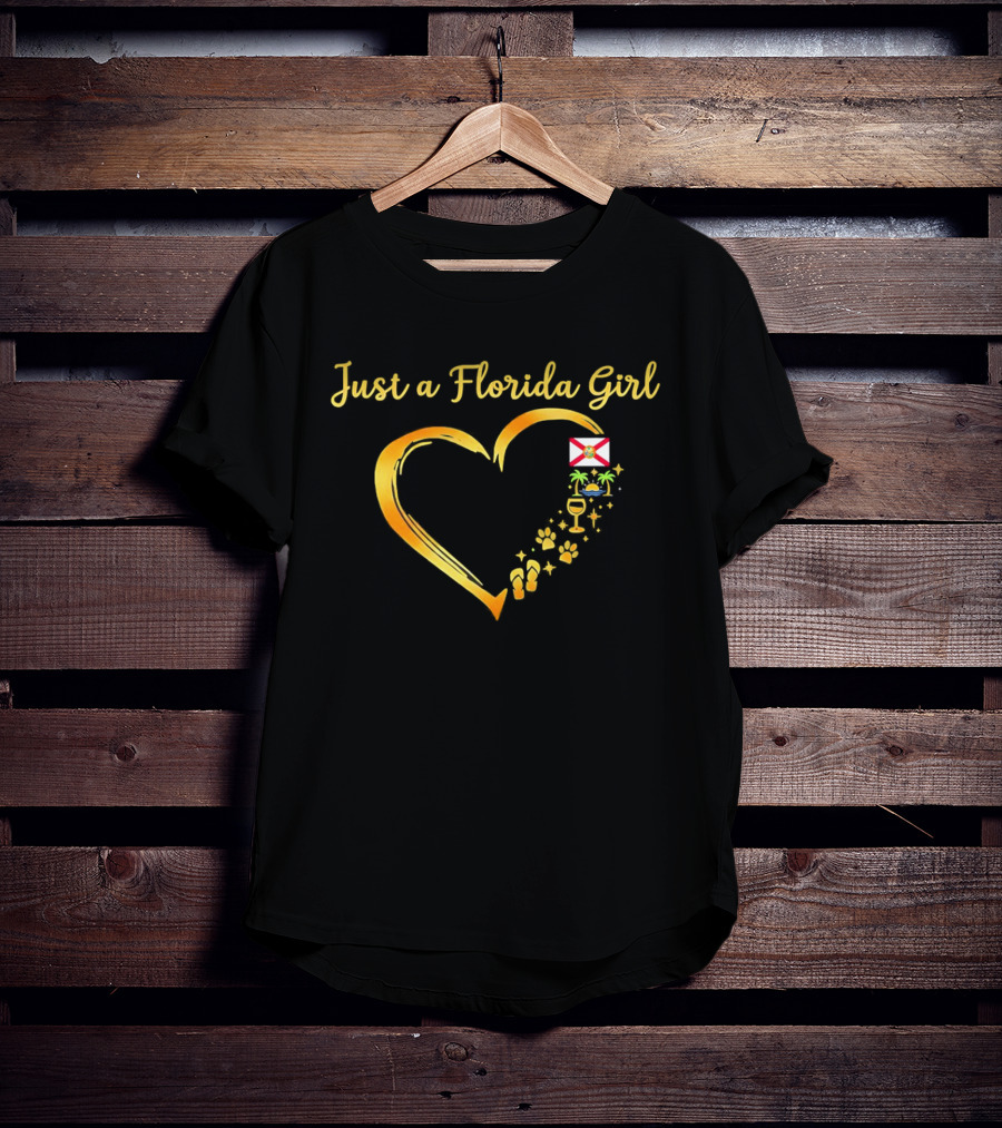 Just A Florida Girl Heart With State Flag And Tropical Iconography T-Shirt