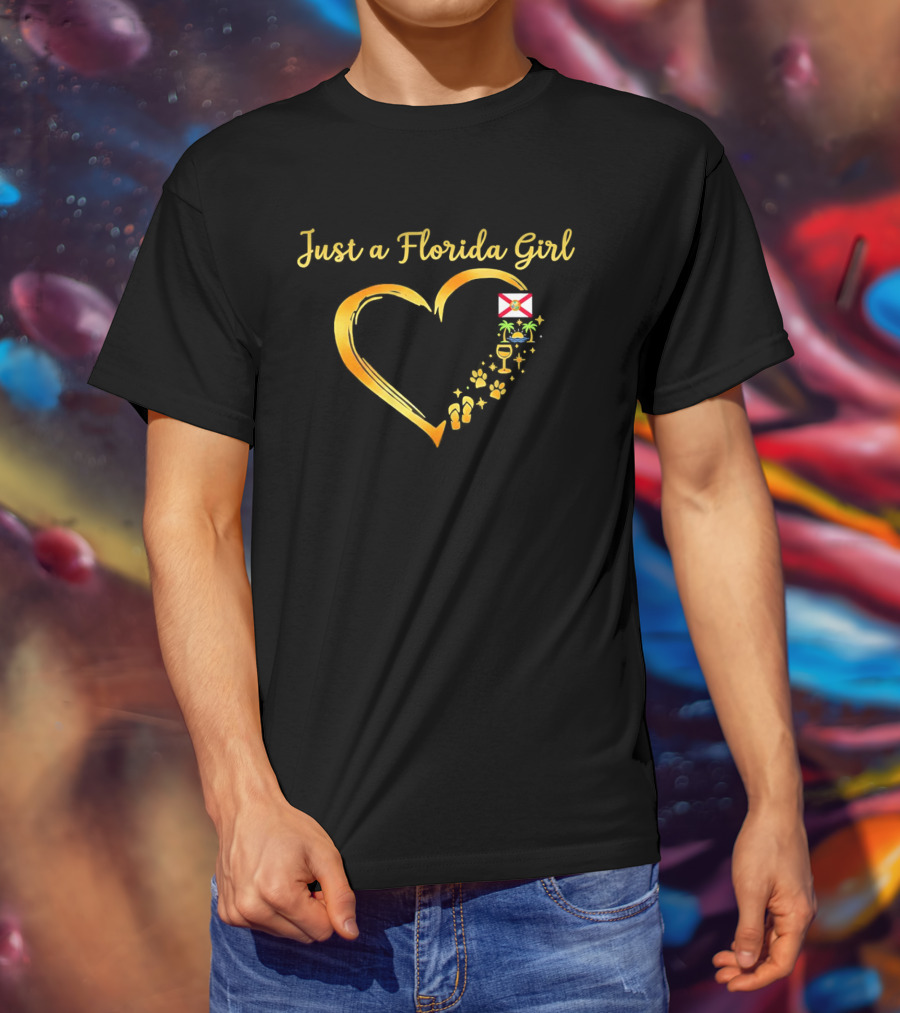 Just A Florida Girl Heart With State Flag And Tropical Iconography T-Shirt
