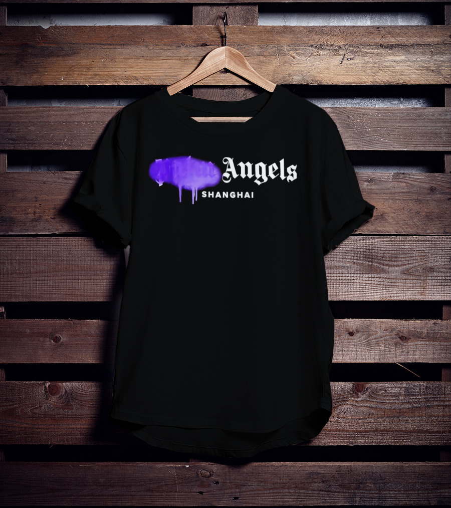 Palm Angels Black Cotton Sprayed Shanghai Purple Drip T-Shirt