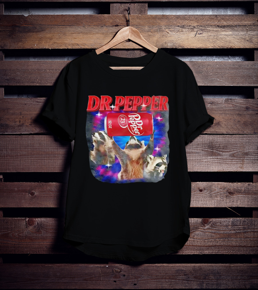 Dr Pepper Raccoons With Can And Cosmic Background T-Shirt