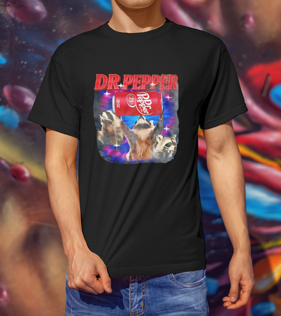 Dr Pepper Raccoons With Can And Cosmic Background T-Shirt