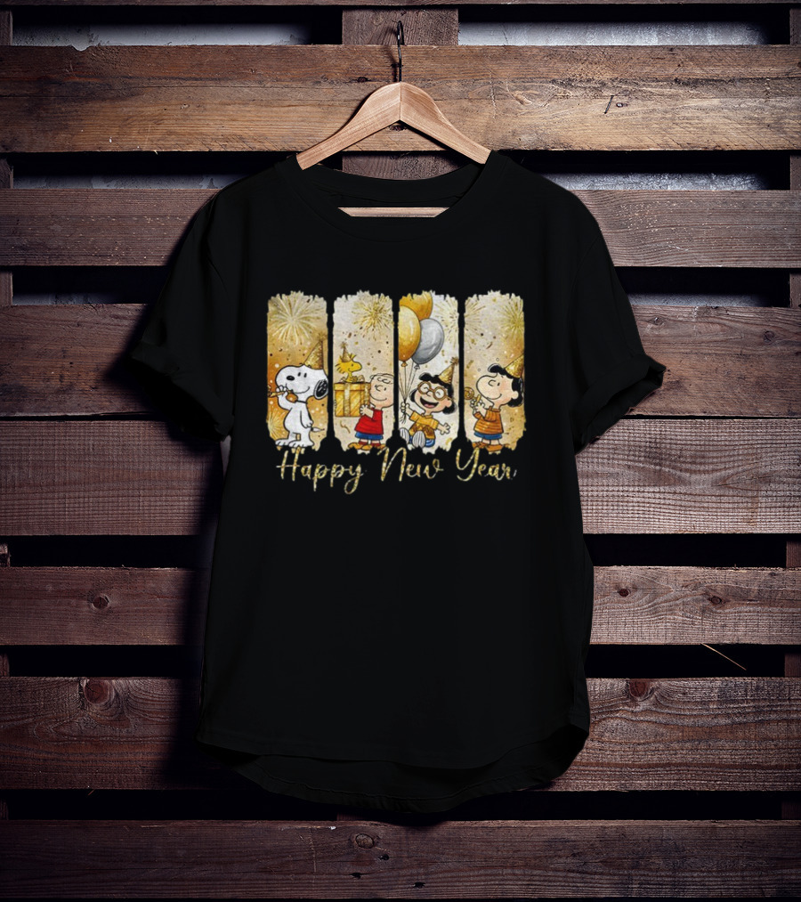 Snoopy And Friends Happy New Year Balloons Fireworks Party T-Shirt