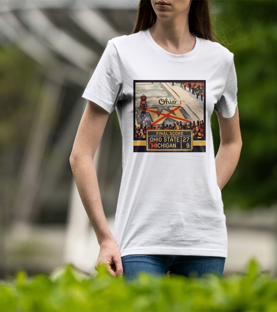 Ohio State 27 Michigan 9 Final Score 2025 Brutus Crossing Out The M Ohio Rivalry T-Shirt