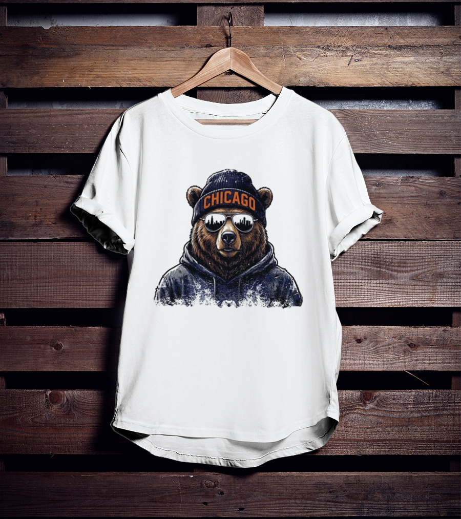 Chicago Bear Football Mascot Sunglasses Beanie Hat T-Shirt