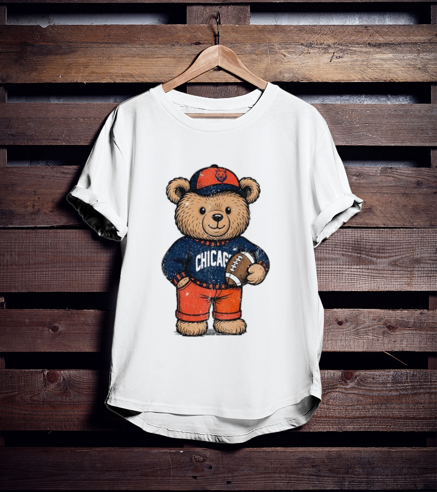 Chicago Bears Football Teddy Bear Holding Football NFL Merchandise T-Shirt