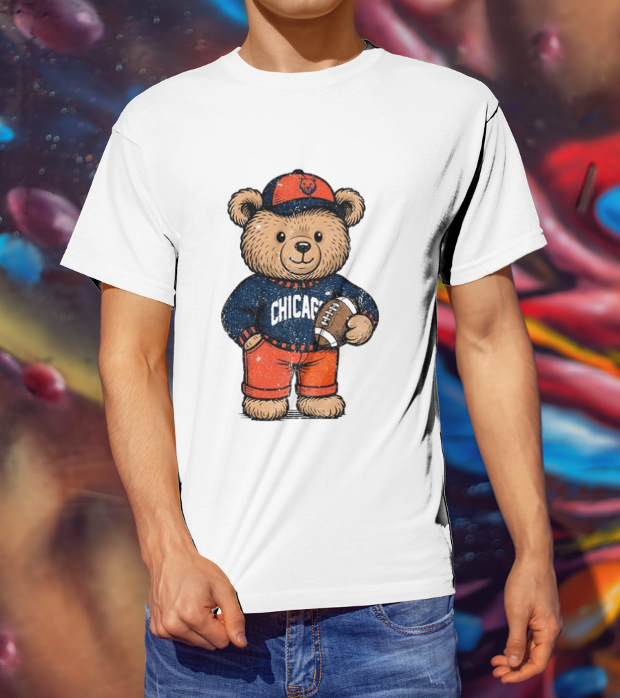 Chicago Bears Football Teddy Bear Holding Football NFL Merchandise T-Shirt