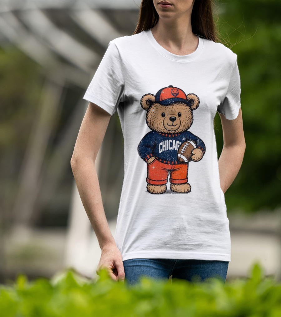 Chicago Bears Football Teddy Bear Holding Football NFL Merchandise T-Shirt