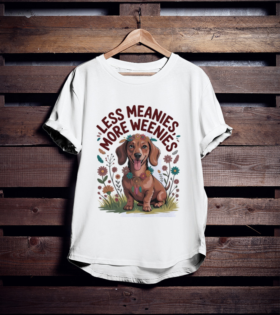 Dachshund Joyful Flowers Less Meanies More Weenies T-Shirt