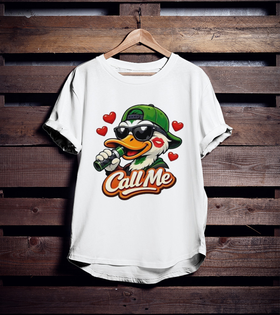 Duck Call Me Cool Sunglasses Heart Kiss Lips T-Shirt
