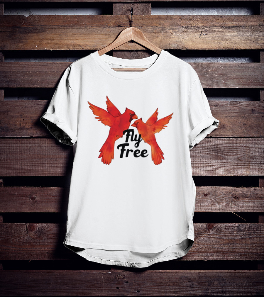 Fly Free Cardinal Bird Pair Vibrant Red Wings Dynamic Motion T-Shirt