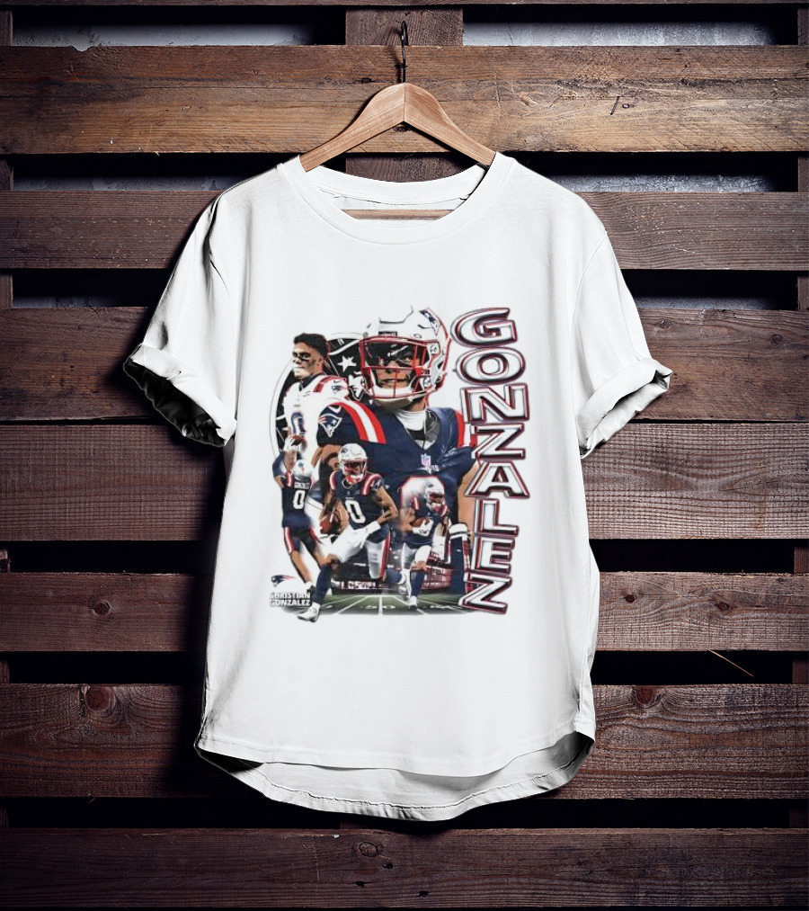 New England Patriots Christian Gonzalez Football Collage T-Shirt