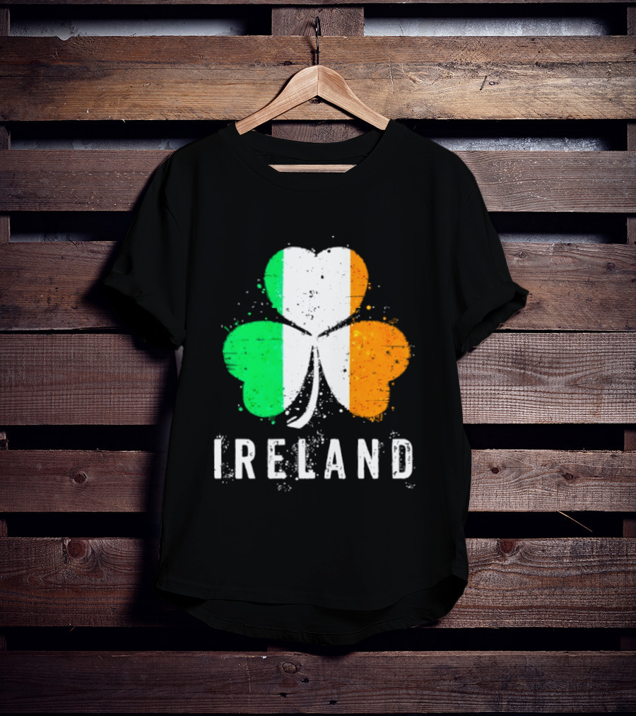 Ireland Flag On Shamrock For Proud Irish On St Patrick’s Day T-Shirt