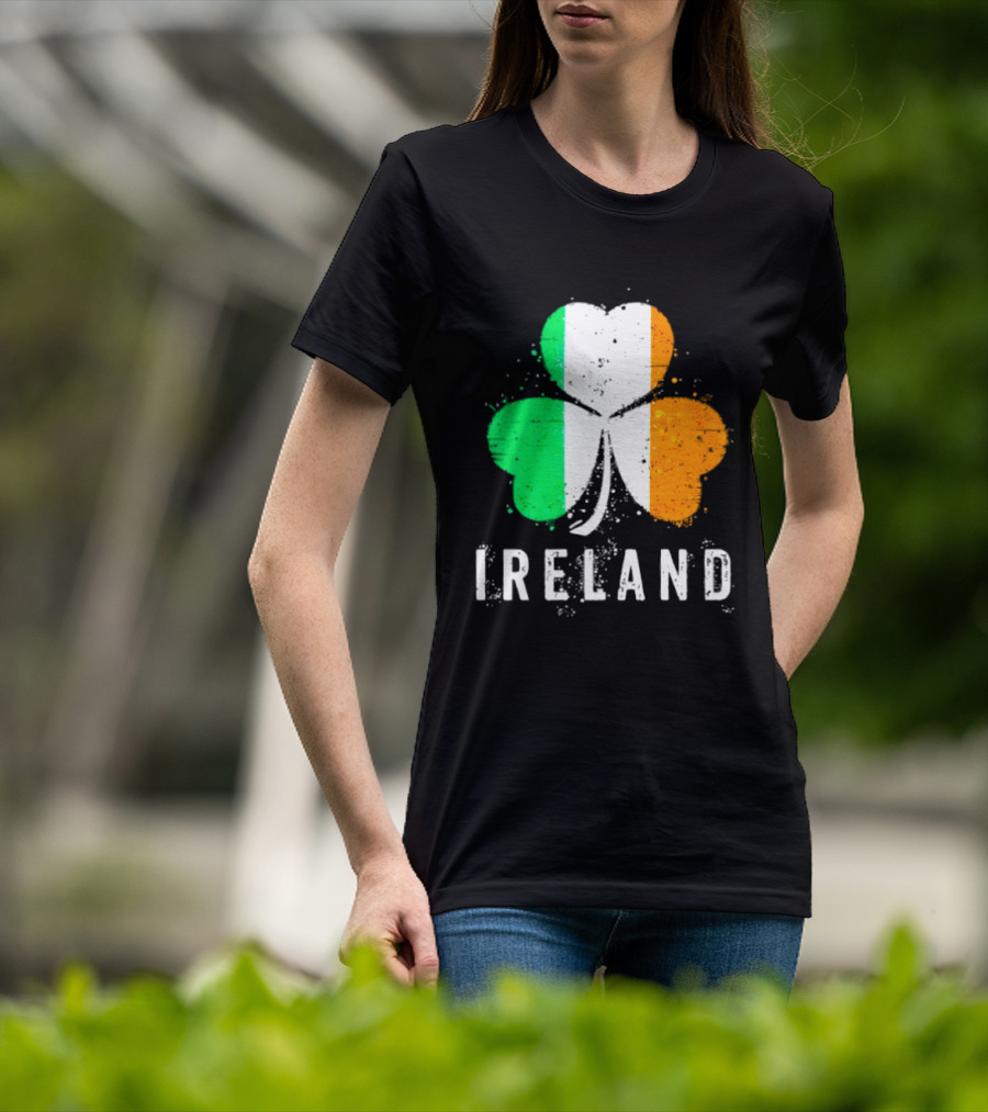 Ireland Flag On Shamrock For Proud Irish On St Patrick’s Day T-Shirt