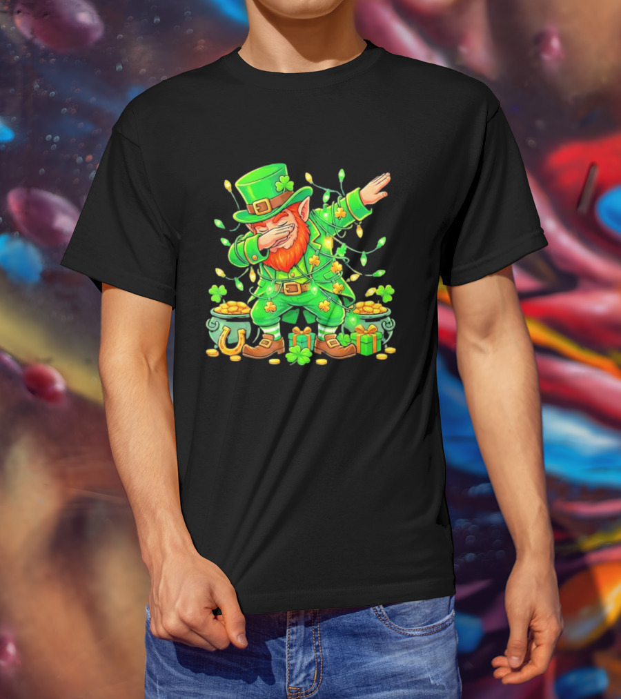 Dabbing Leprechaun St Patricks Day Lights Gold Pot Clover T-Shirt