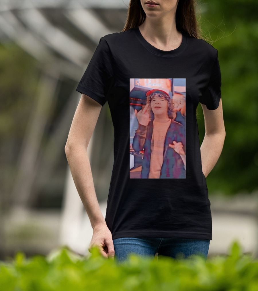Dustin Henderson Stranger Things Arcade Scene Middle Finger Pose T-Shirt