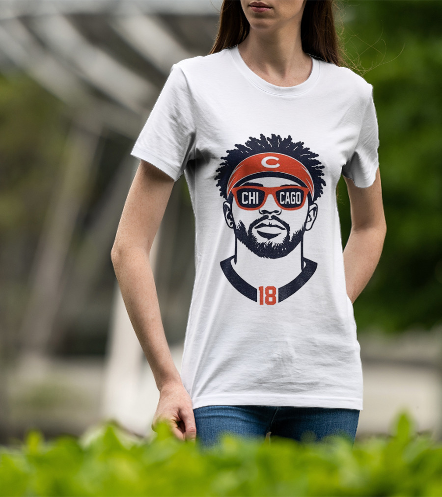 Caleb Williams 18 Chicago Bears Cartoon Sunglasses Headband T-Shirt