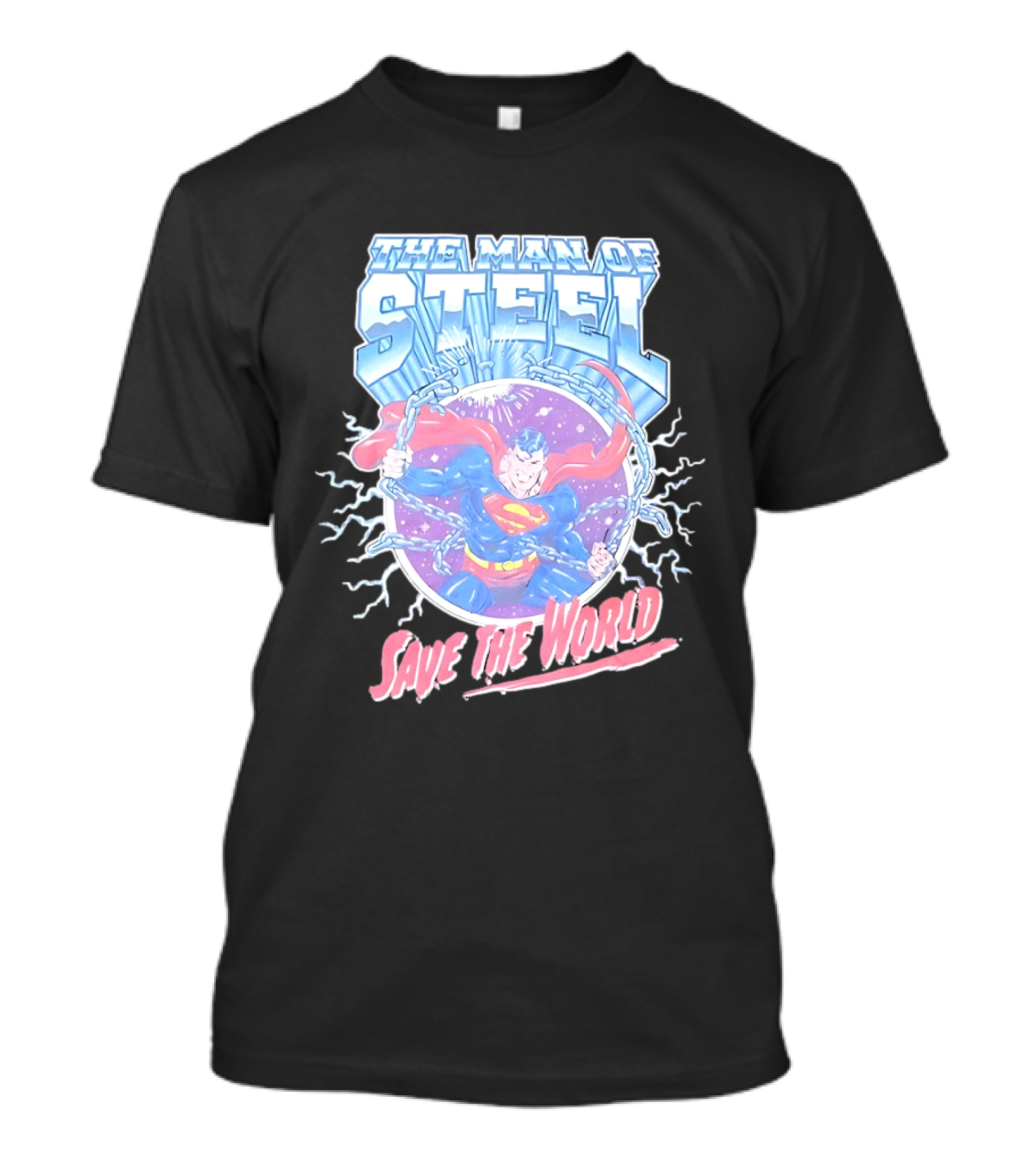 The Man Of Steel Save The World Lightning Superhero Iconic T-Shirt
