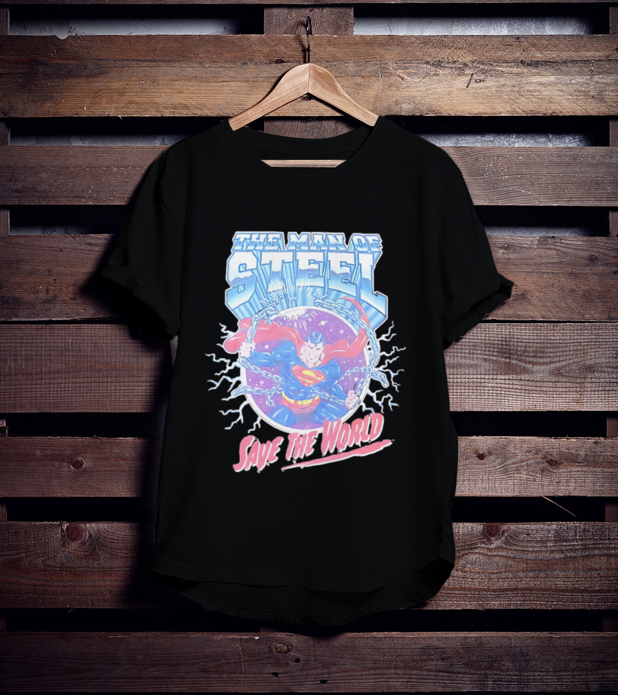 The Man Of Steel Save The World Lightning Superhero Iconic T-Shirt