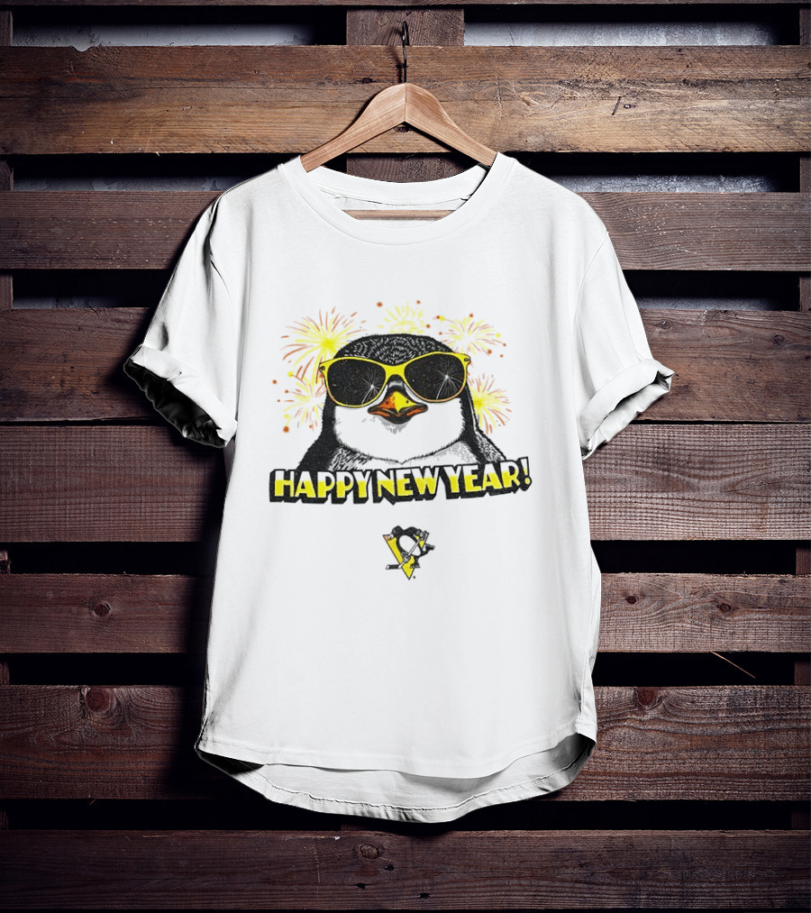 Pittsburgh Penguins Happy New Year Penguins Logo Fireworks Celebration Yellow T-Shirt