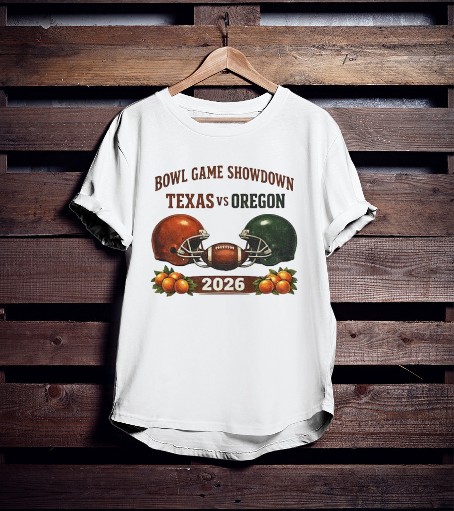 Texas Vs Oregon 2026 Bowl Game Showdown Football Helmet Clash T-Shirt