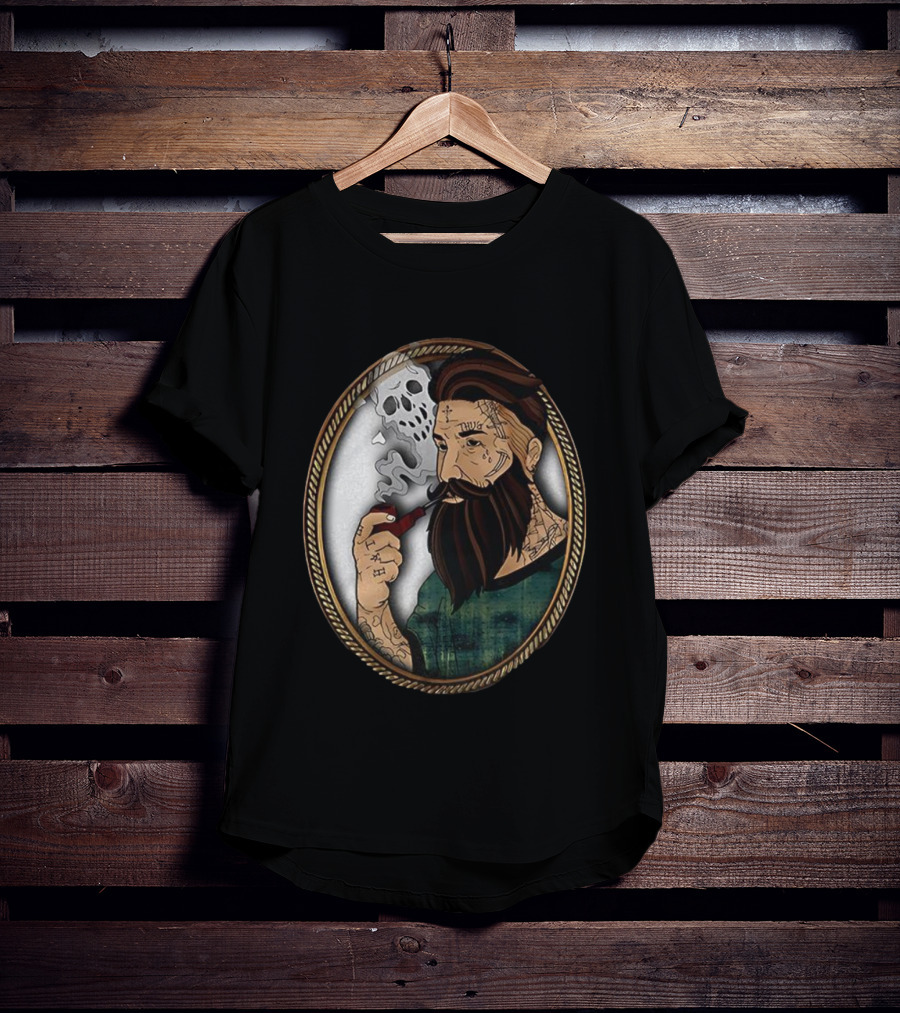 Old School Tattooed Man Smoking Pipe Retro Cartoon Image T-Shirt