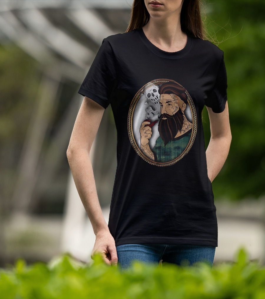 Old School Tattooed Man Smoking Pipe Retro Cartoon Image T-Shirt