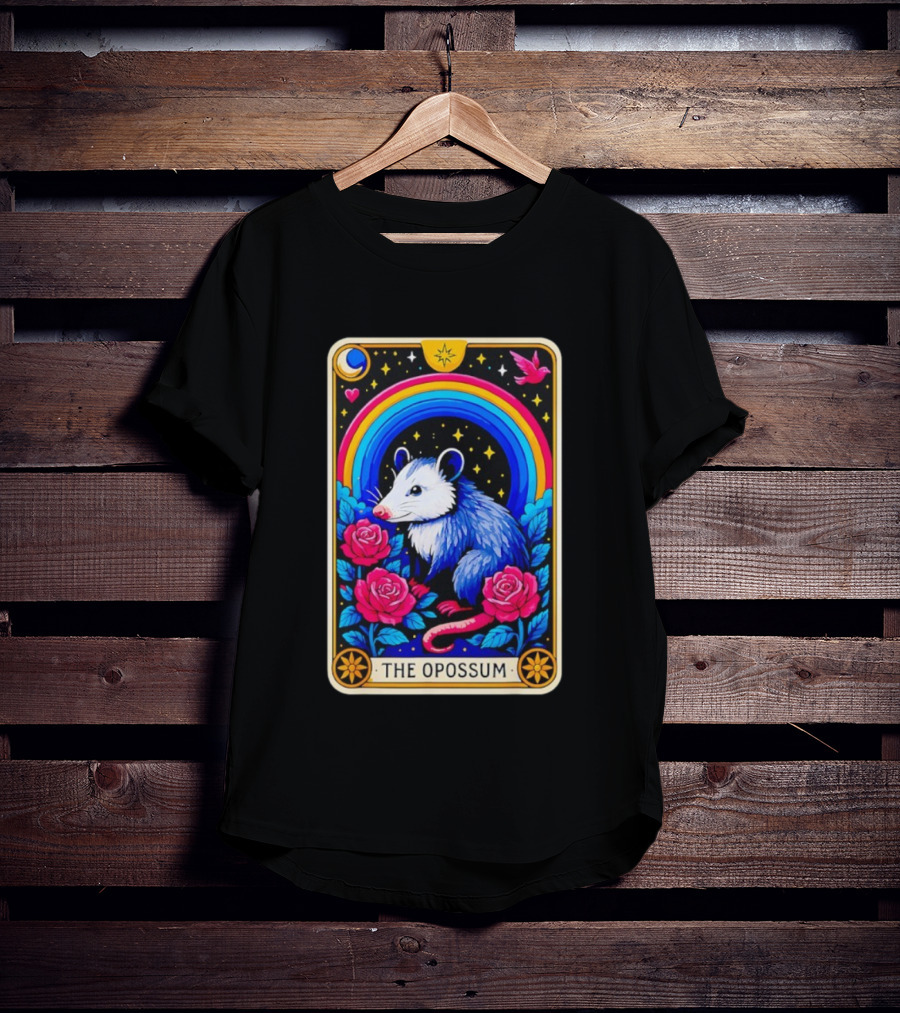 The Opossum Tarot Card Rainbow Moon Roses Stars T-Shirt
