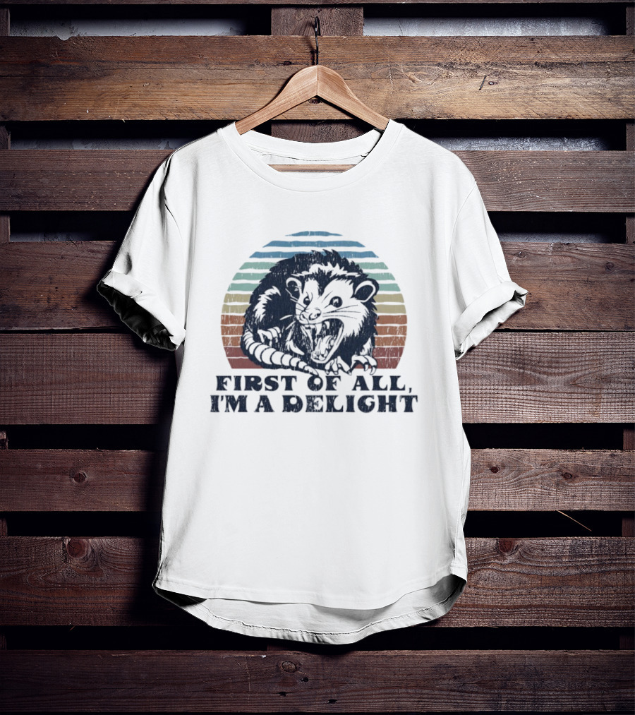 Grumpy Possum First Of All I'm A Delight Retro Vintage Style Stripes T-Shirt