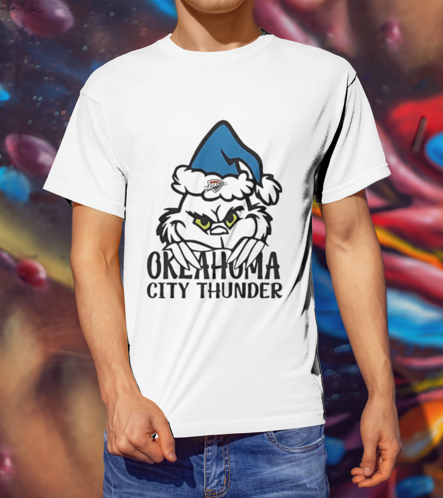 Okahoma City Thunder Grinch Holiday Santa Hat Christmas T-Shirt