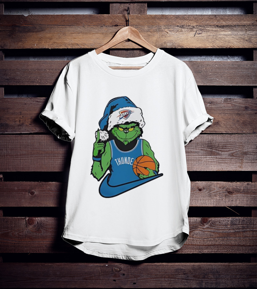 OKC Thunder Grinch Santa Hat Basketball Nike T-Shirt