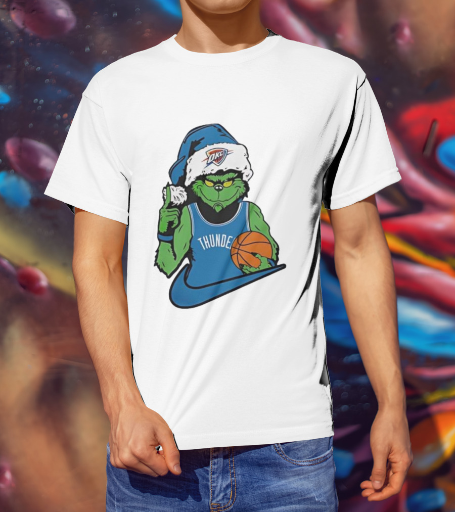 OKC Thunder Grinch Santa Hat Basketball Nike T-Shirt