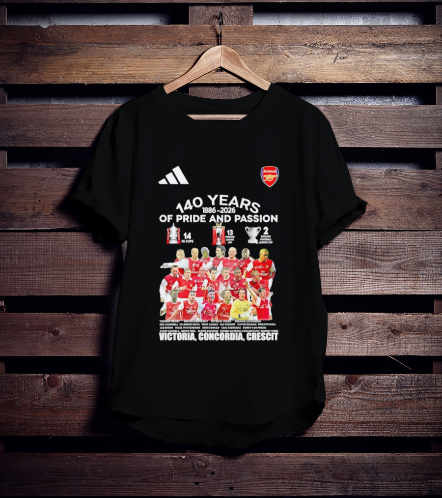 Arsenal FC 140 Years Pride Passion 1886 2026 Victoria Concordia Crescit T-Shirt