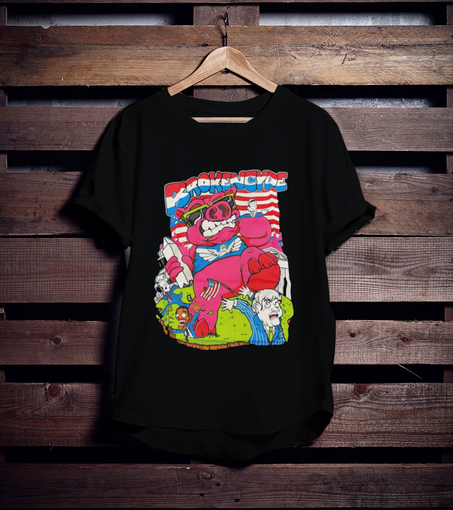 Brokencyde Pig Pink Cartoon Patriotic Characters Washington Monument T-Shirt