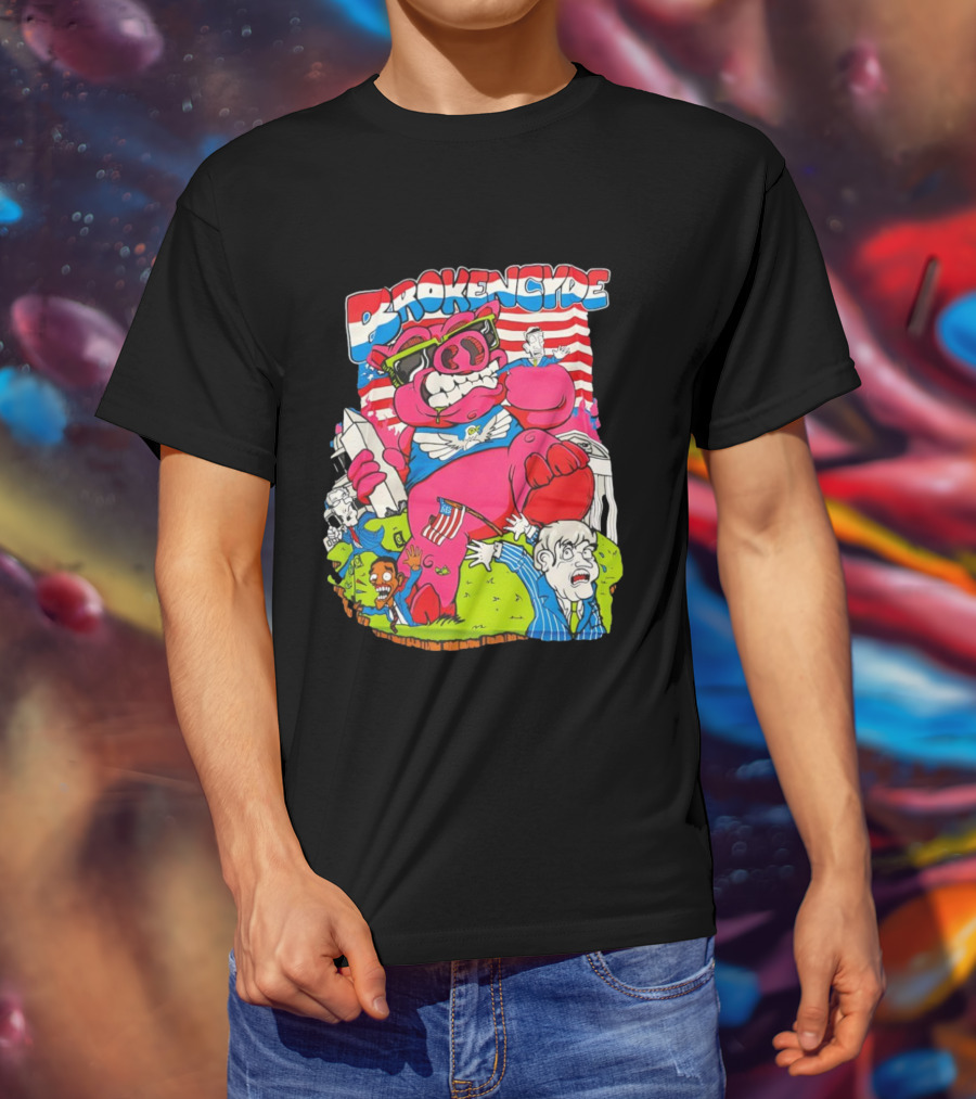 Brokencyde Pig Pink Cartoon Patriotic Characters Washington Monument T-Shirt