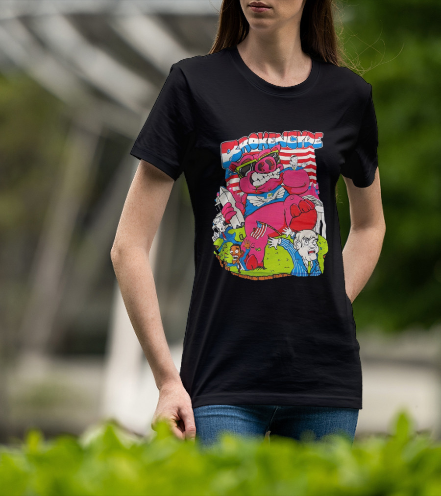 Brokencyde Pig Pink Cartoon Patriotic Characters Washington Monument T-Shirt