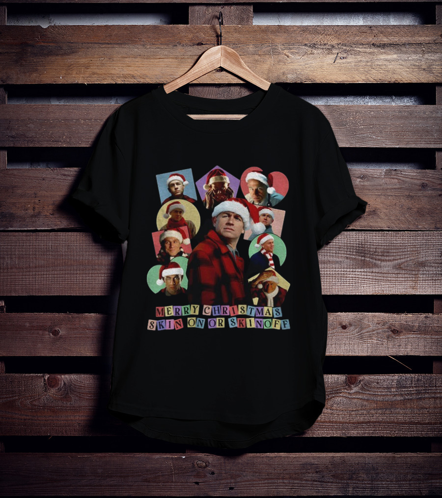 Merry Christmas Skin On Or Skin Off Santa Hat Collage T-Shirt