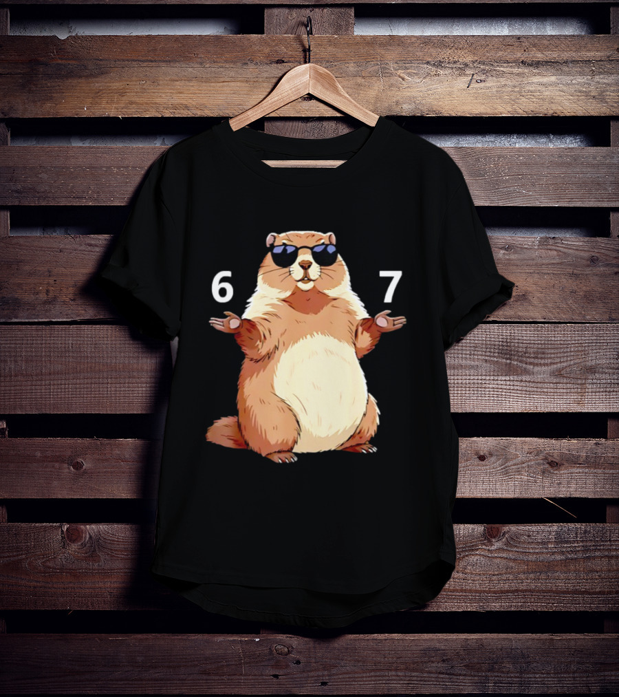 Groundhog Wearing Sunglasses 6 7 Six Seven Meme T-Shirt