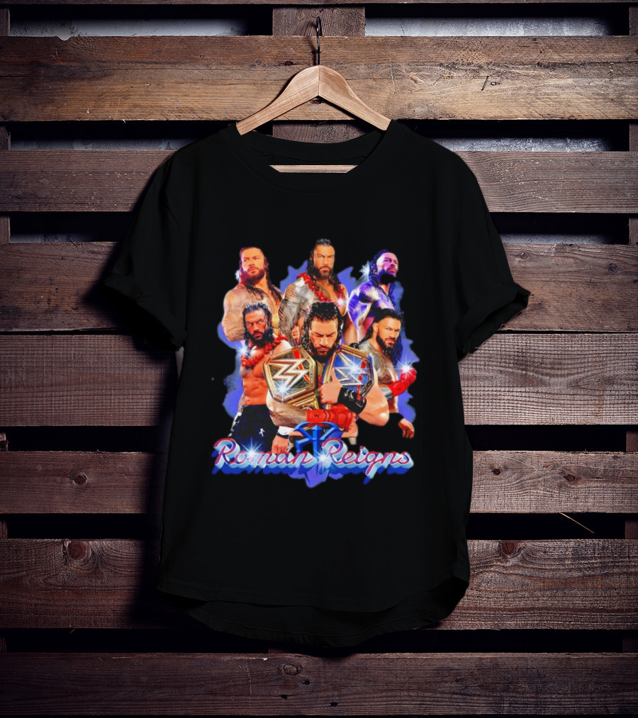 Roman Reigns WWE Champion Title Belt SmackDown Wrestling Montage T-Shirt