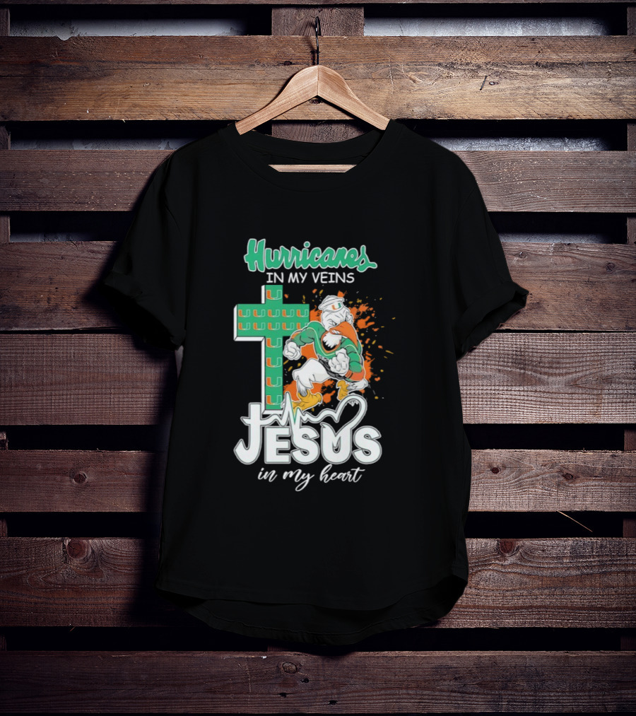 Hurricanes In My Veins Jesus In My Heart Cross Shape Miami Ibis T-Shirt