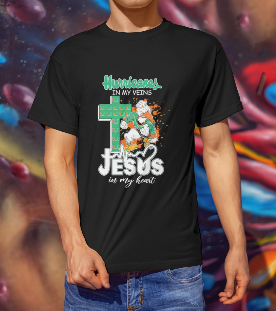 Hurricanes In My Veins Jesus In My Heart Cross Shape Miami Ibis T-Shirt