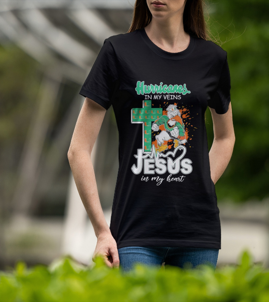Hurricanes In My Veins Jesus In My Heart Cross Shape Miami Ibis T-Shirt