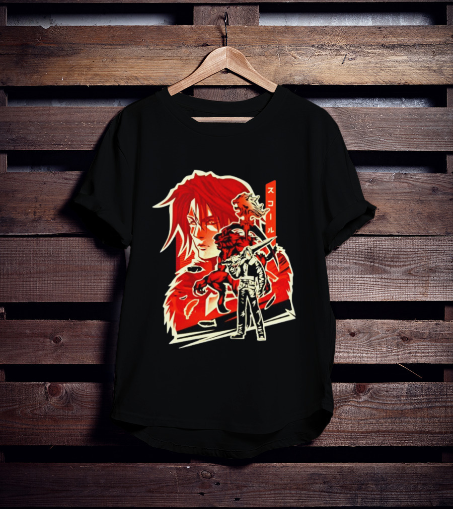 Squall Leonhart Final Fantasy Iconic Red Illustration With Katakana T-Shirt